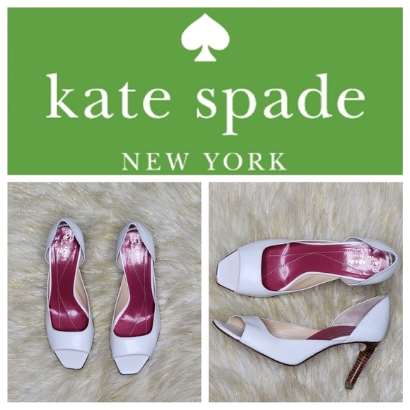 Kate Spade White D’orsay Open Toe Stacked Wood Wedding Heels Sz 7.5‎ - Picture 1 of 16
